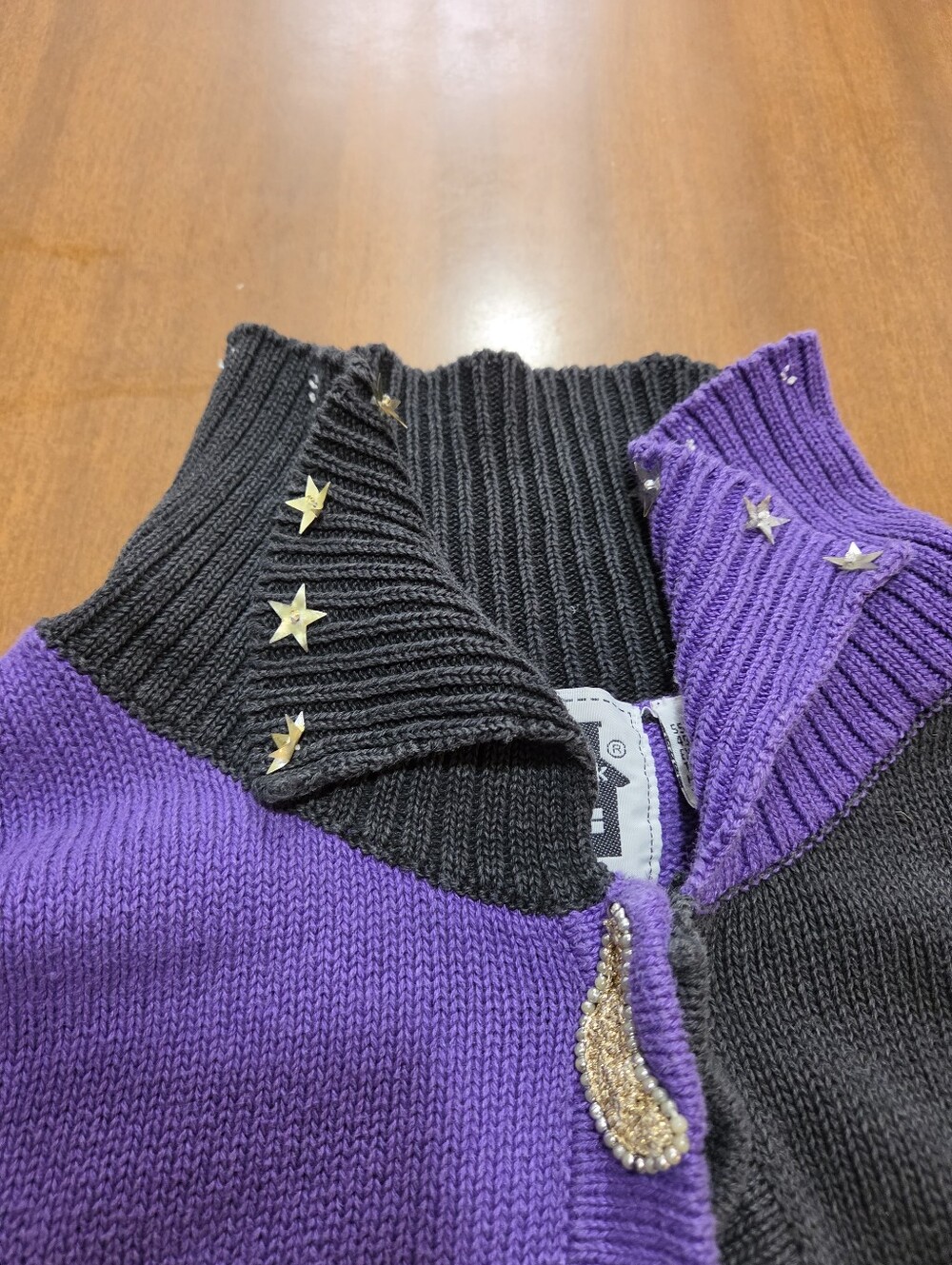 Storybook Knits Sweaters Celwstial Moon Stars Large Purple Black - Picture 3 of 12
